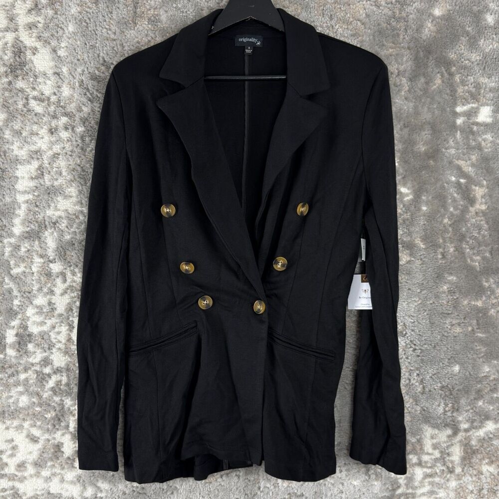 NEW Originality Size S Button‎ V Neck Long Sleeve Notched Blazer Jacket Black